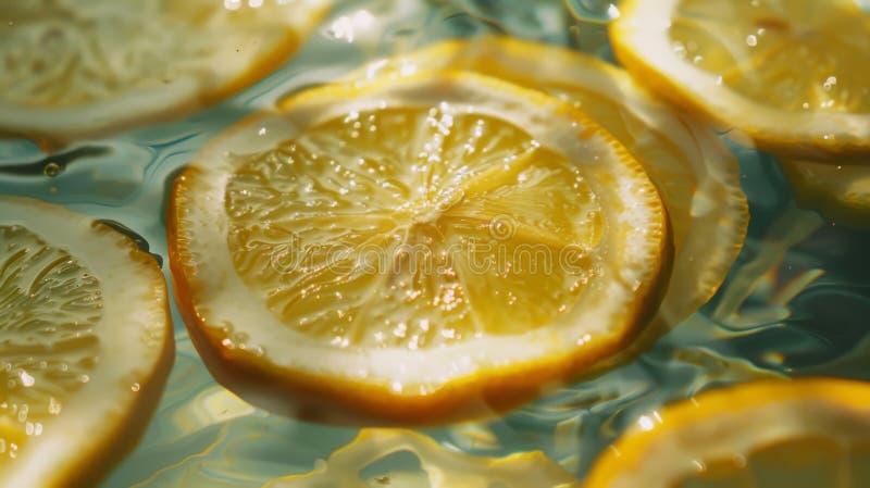 Bohemian layout pattern of floating lemon slices in a boho-chic arrangement. Generative AI