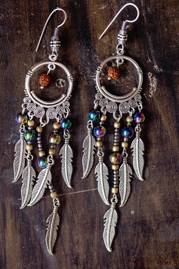 Bohemian Style Earrings with Rainbow Effect Stock Image Image of