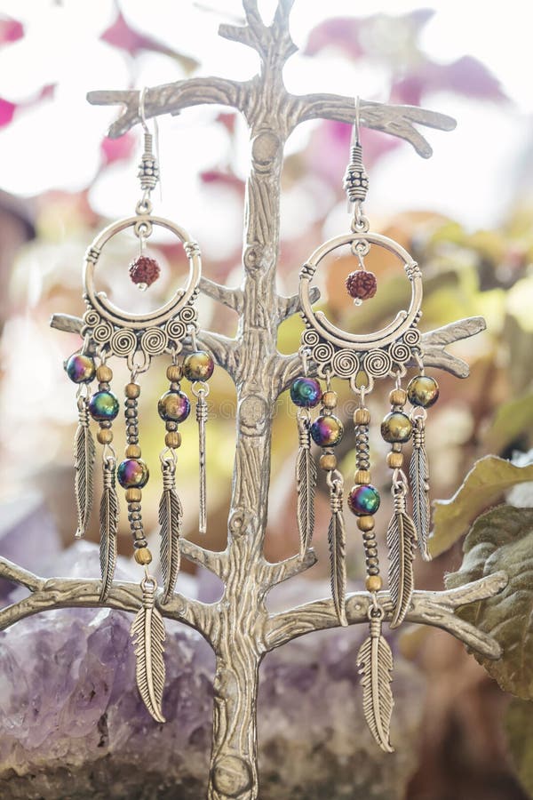 Bohemian Style Earrings with Rainbow Effect Stock Photo Image of