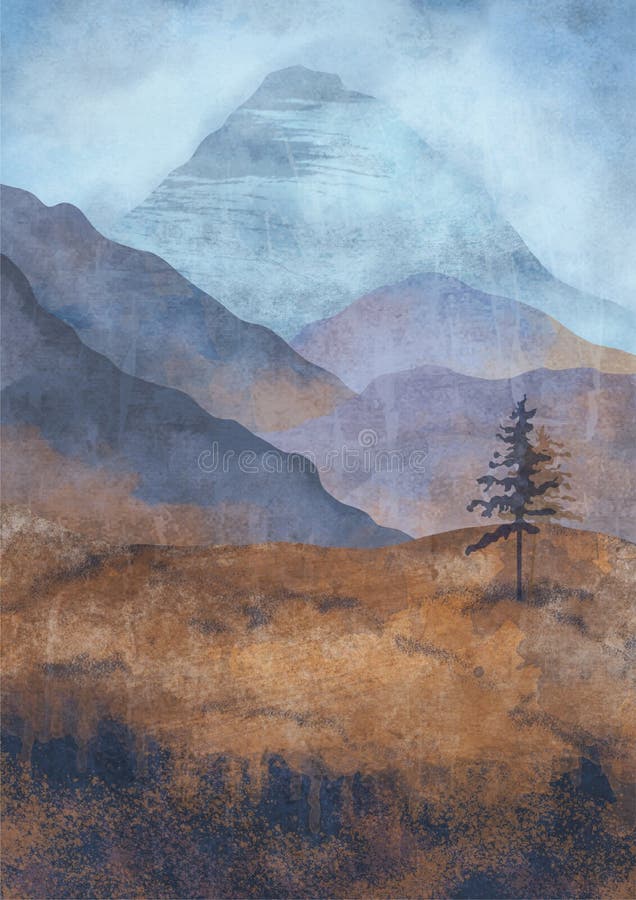Boho abstract berglandschap getextureerde poster. abstracte regelingen. landschappen bergen. affiches. muurkunst voor