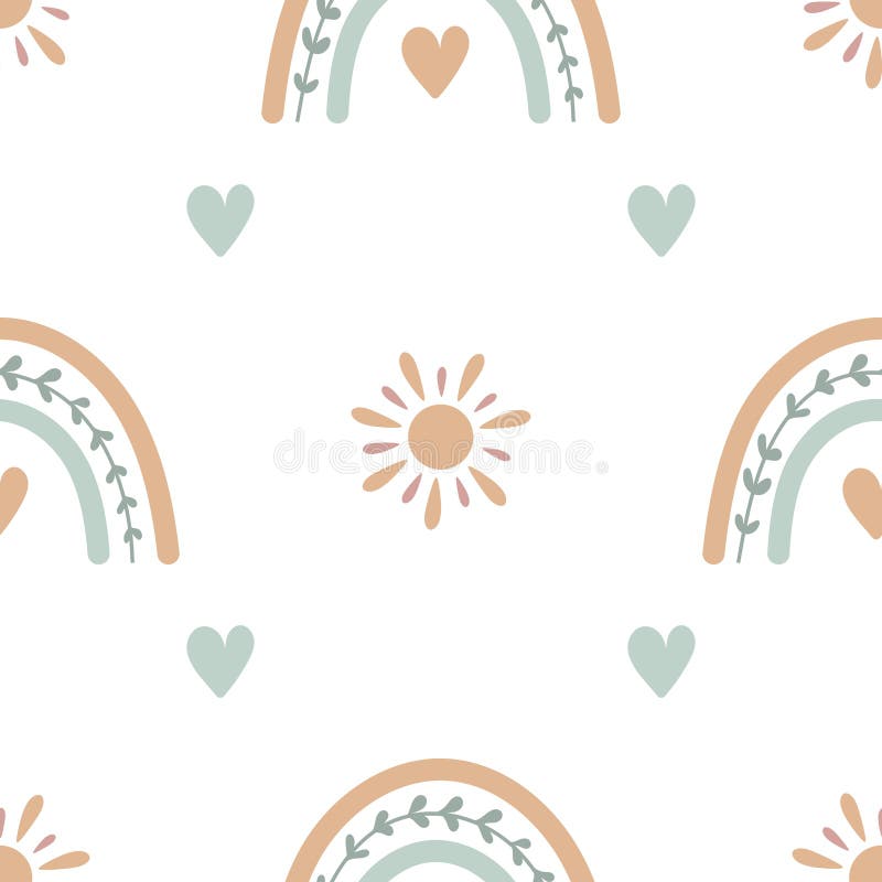 Boho Baby Rainbow Seamless Pattern. Boho Color Rainbow Background for