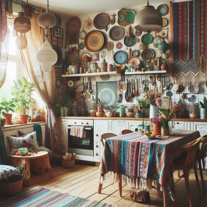103 Boho Chic_ a Kitchen with a Bohemian Design Aesthetic, Fetu Stock ...