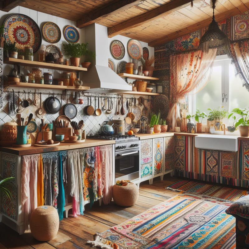 102 Boho Chic_ a Kitchen with a Bohemian Design Aesthetic, Fetu Stock