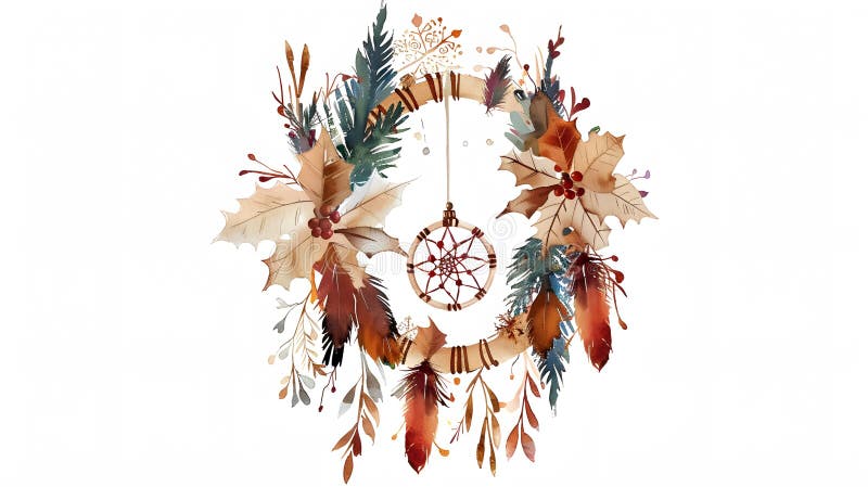 Boho Christmas Tree Topper Clipart Dreamcatcher Stock Illustration ...