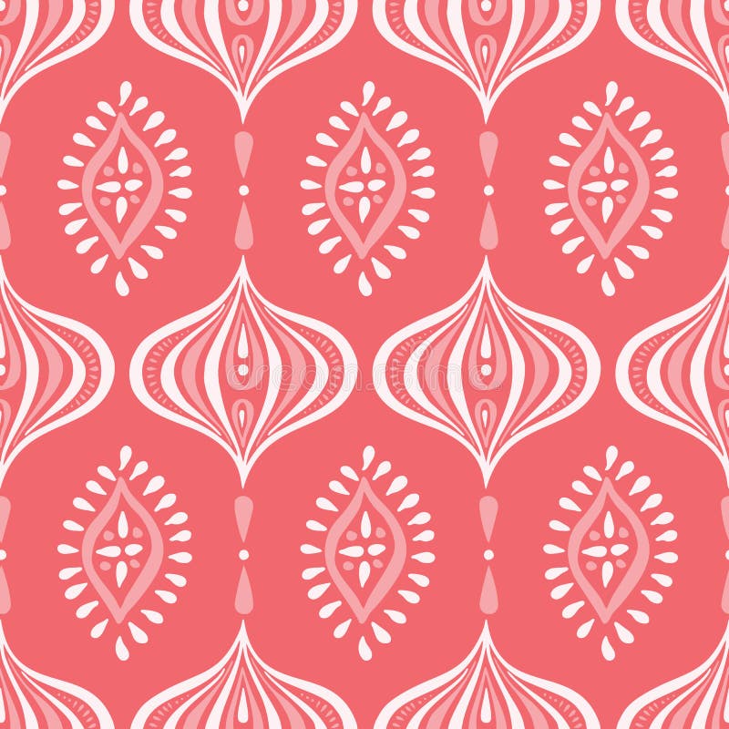 Boho Monochrome Handdrawn Ogee and Diamonds Vector Seamless Pattern. Retro Coral Elegant Traditional Background vector illustration Boho Monochrome Handdrawn Ogee and Diamonds Vector Seamless Pattern. Retro Coral Elegant Traditional Background vector illustration