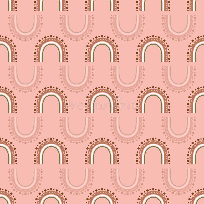 Boho rainbows seamless pattern design on pink background