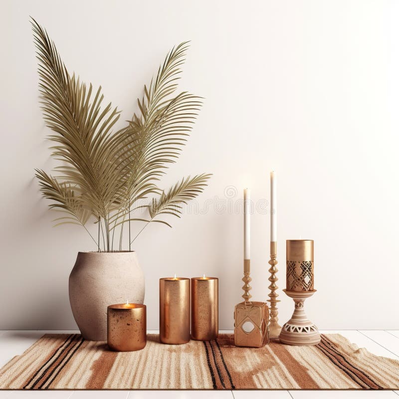 Boho Styled Room Interior, Green Houseplants and Natural Home Decor