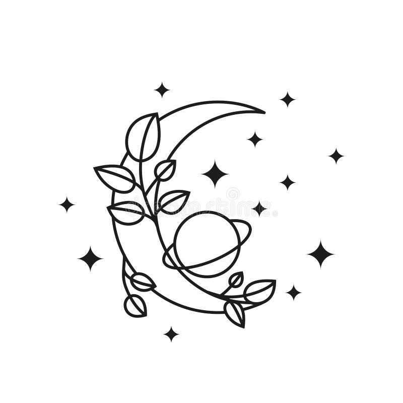 Boho цветочный полумесяц с планетарными листьями и звездами. бесплатная иллюстрация