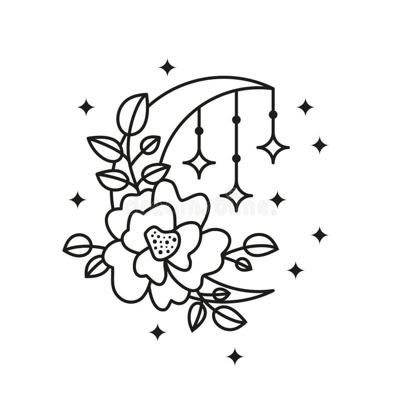 Boho цветочный полумесяц с цветочными листьями звезды и ювелирные изделия. бесплатная иллюстрация
