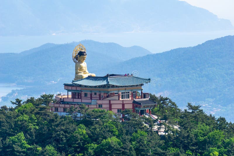 Bohyunsa Temple with big sitting buddha`s image statue in South Korea.