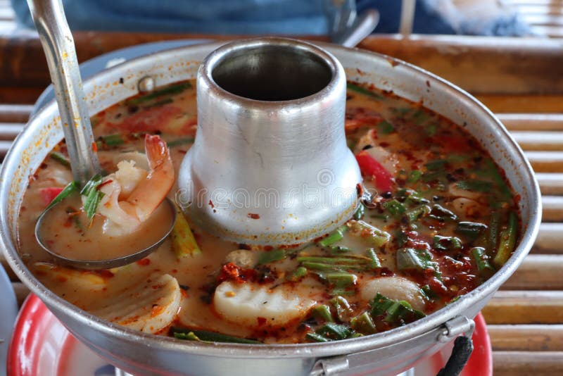 Boil Red Curry with Shrimp, Thai Food in a Hot Pot Stock Image Image