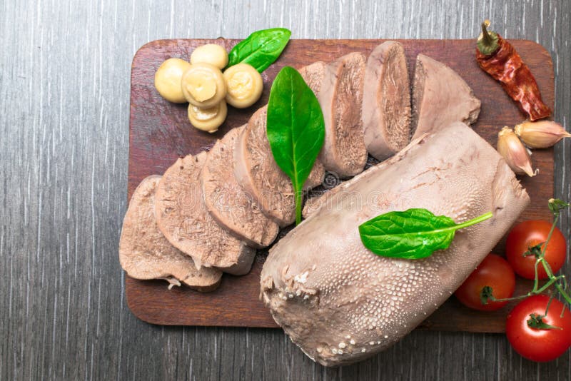 Boiled Beef, Pork Tongue with Cherry Tomatoes, Mushrooms, Basil Leaf