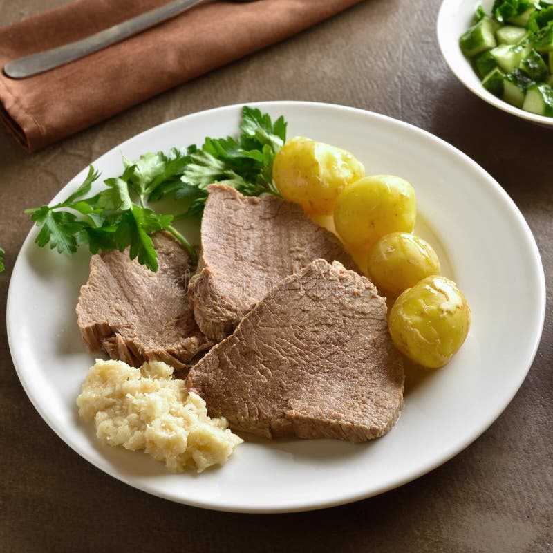 Boiled Beef with Potatoes and Horseradish Stock Photo Image of baked