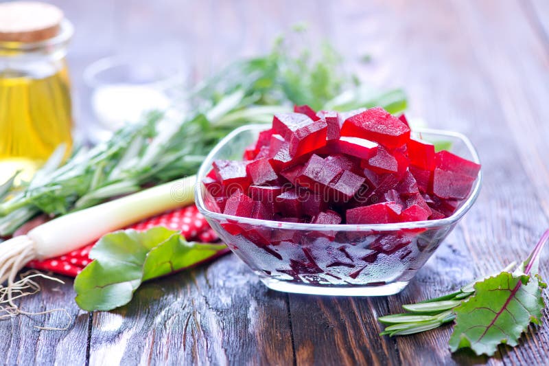 Boiled Beet Salad with Soft Feta Cheese and Sauce Stock Photo Image