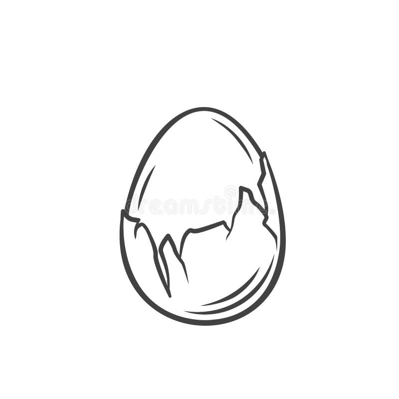 Boiled chicken egg, half peeled outline stock illustration
