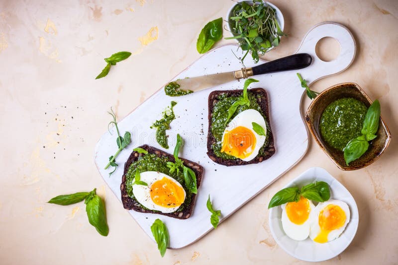 Boiled Egg with Pesto on Toast Stock Image Image of sauce, fresh