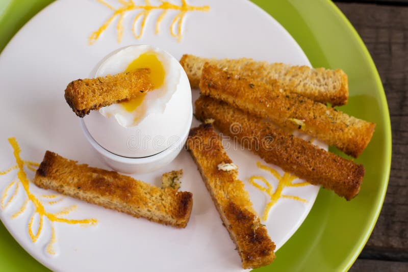 Boiled Egg and Toast for Breakfast Close Up. Stock Photo Image of
