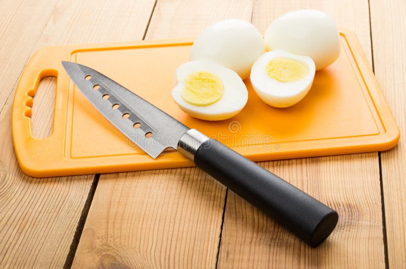 Boiled Eggs Knife Plastic Chopping Board Table Stock Photos Free