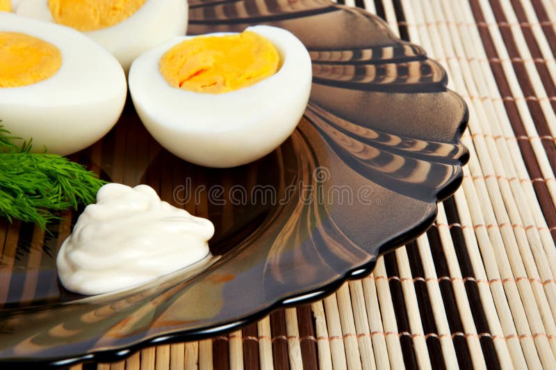 Boiled Eggs with Mayonnaise and Dill Stock Photo Image of eggs