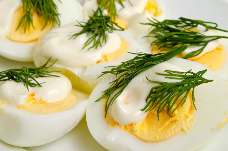 Boiled Eggs with Mayonnaise and Dill. Stock Photo Image of kitchen