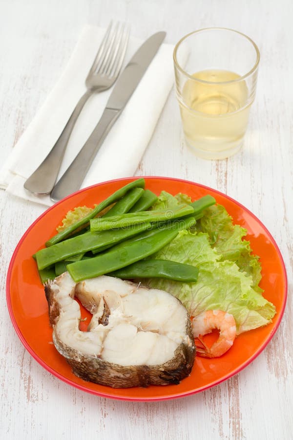 Boiled Fish with Beans and Lettuce Stock Photo Image of dietary