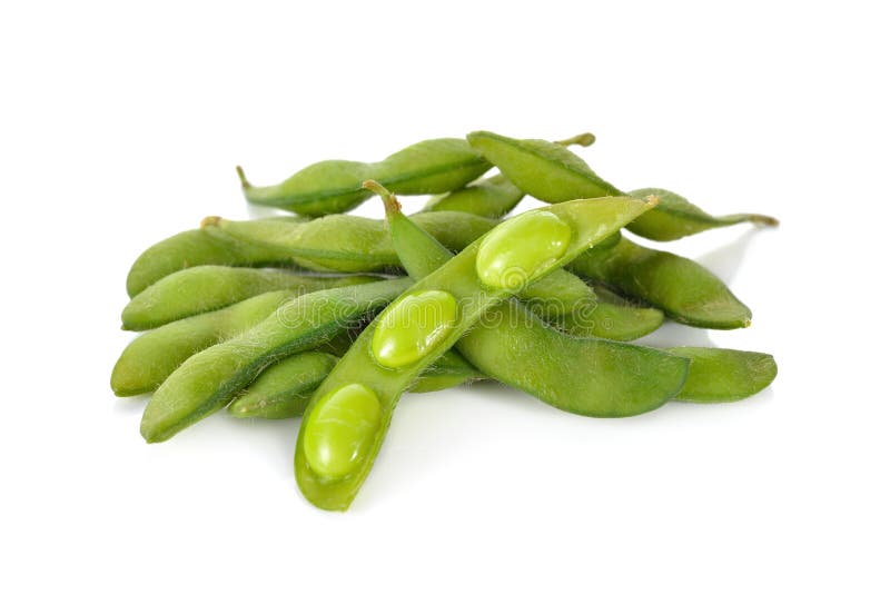 Boiled Japanese Green Soybeans EdamameJapanese Text in Basket Stock