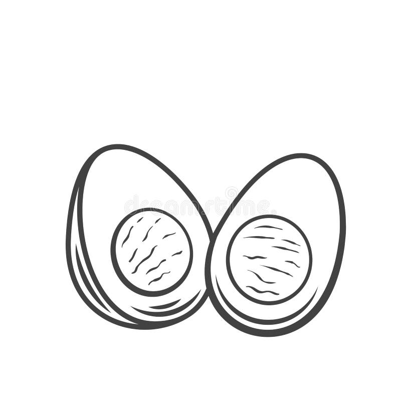 Boiled, half, sliced chicken eggs outline royalty free illustration