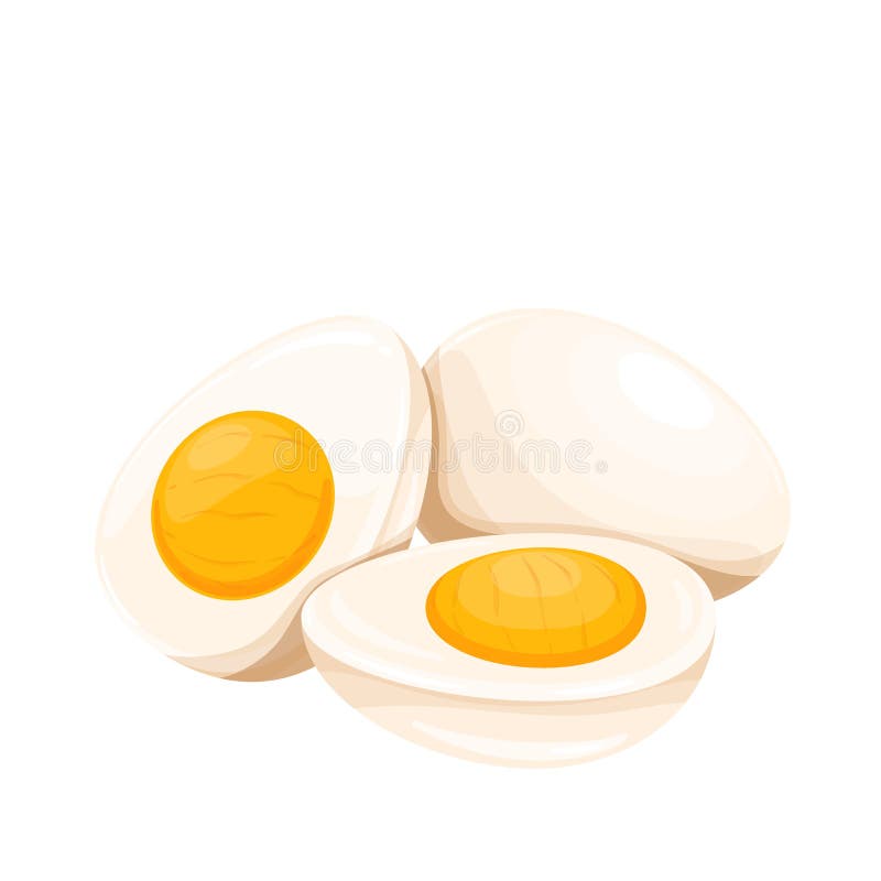 Boiled, half, sliced chiken eggs stock illustration
