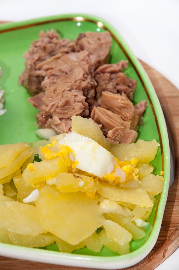 Boiled Potato with Tuna Fish on the Plate Stock Photo Image of greek