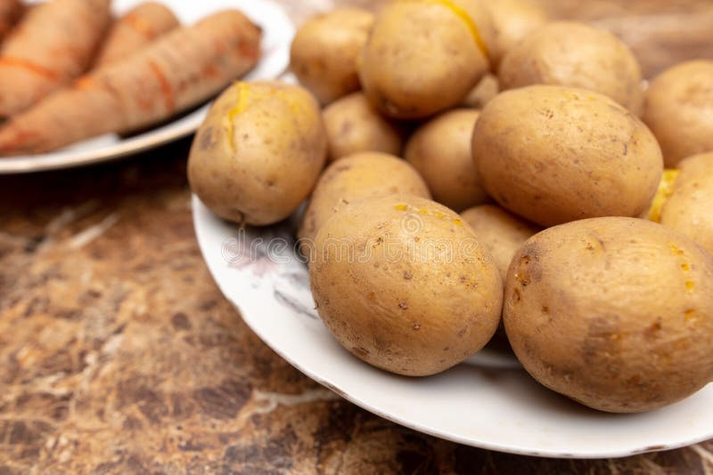 Boiled Potatoes and Carrots in a Plate on the Table Stock Image Image