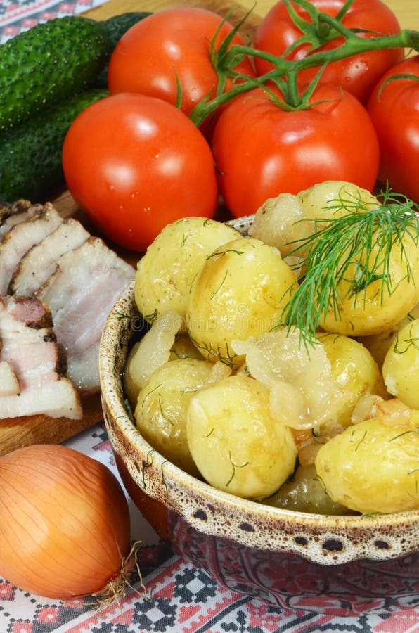 Boiled Potatoes and Vegetables Stock Photo Image of garlic, food
