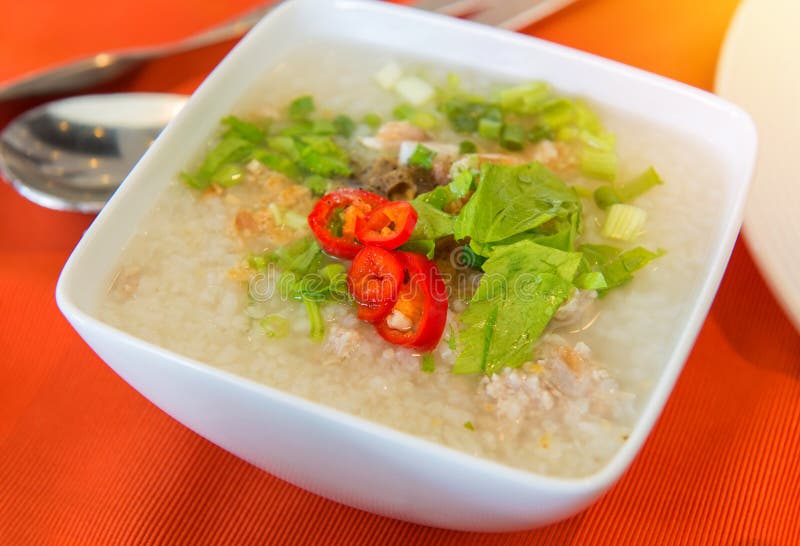 Boiled rice pork or mush for breakfast royalty free stock photo Boiled rice pork or mush for breakfast royalty free stock photo