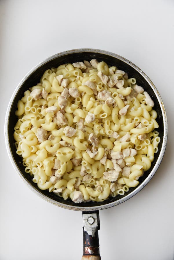 Boiled Vermicelli with Pork Meat. Delicious Meat Breakfast Stock Photo
