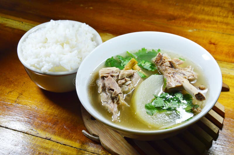 Boiled Winter Melon Duck Soup Eat Couple with Rice Stock Photo Image