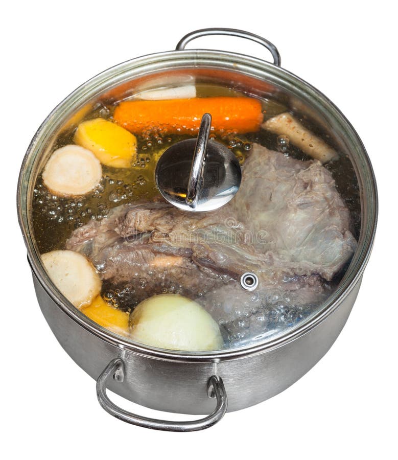 Boiling of Beef Broth in Steel Pan Stock Photo - Image of isolated