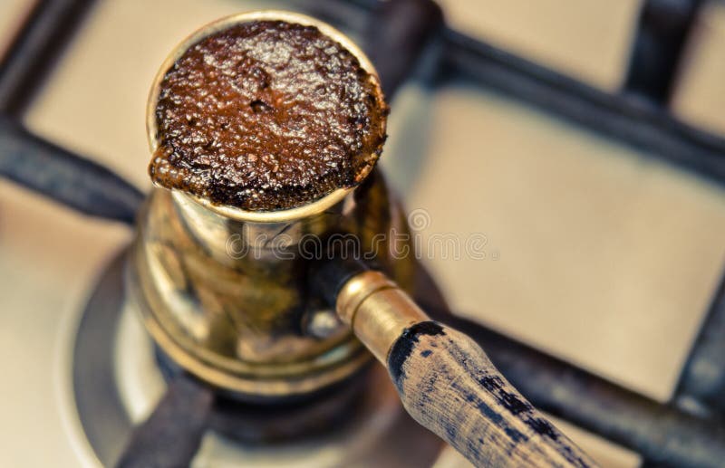 Boiling Coffee in Cezve on the Stove Stock Photo Image of object