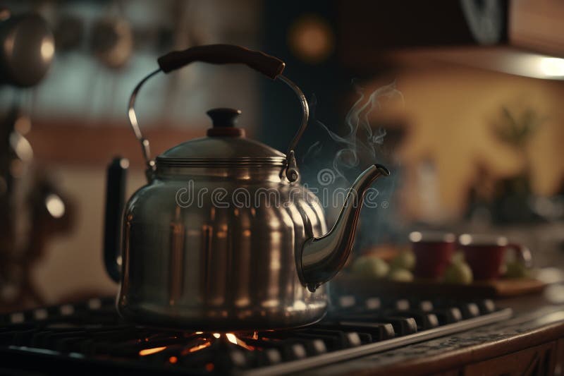 Boiling Kettle on the Stove Illustration Generative AI Stock