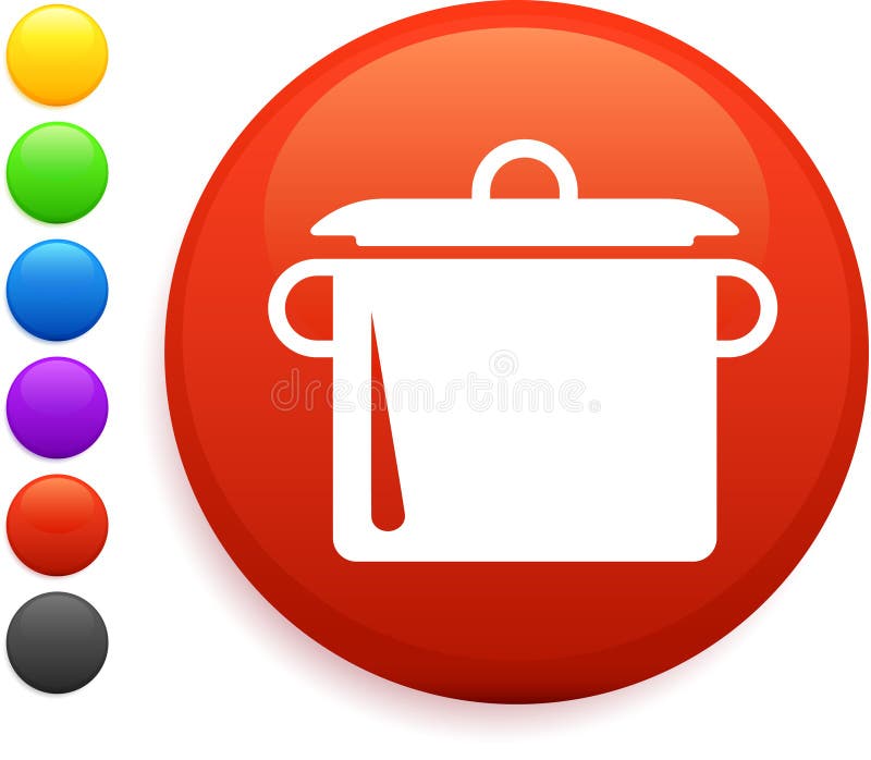 Boiling pot icon on round internet button