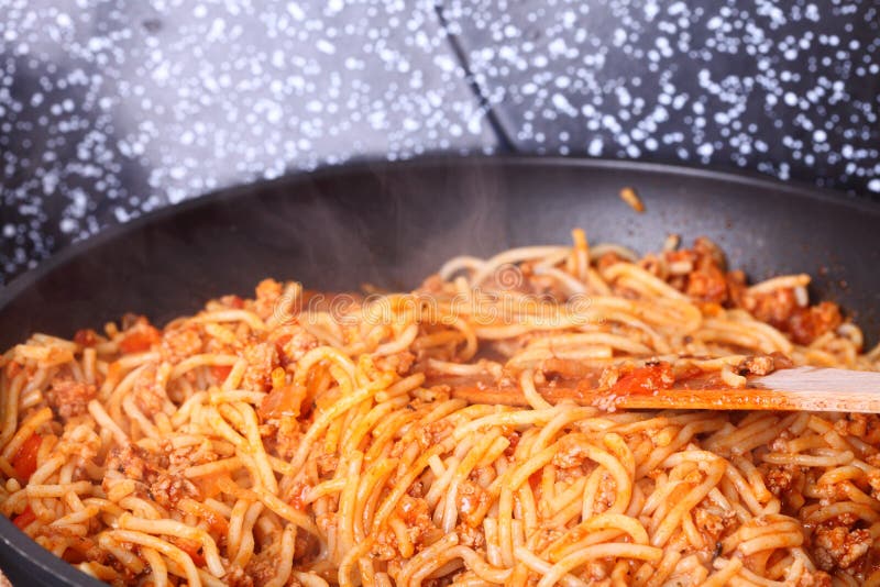 Boiling Spaghetti Pasta in a Skillet Stock Image Image of eating
