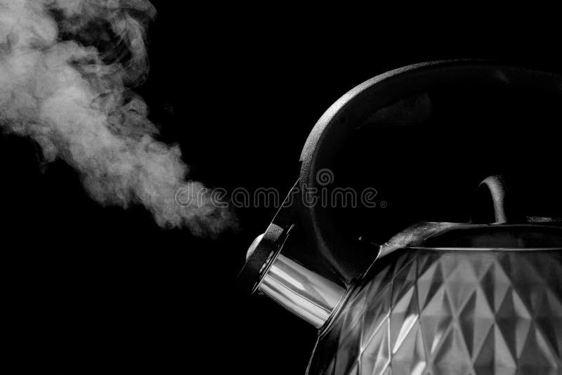 Boiling steel kettle stock image. Image of utensil, black 132559683