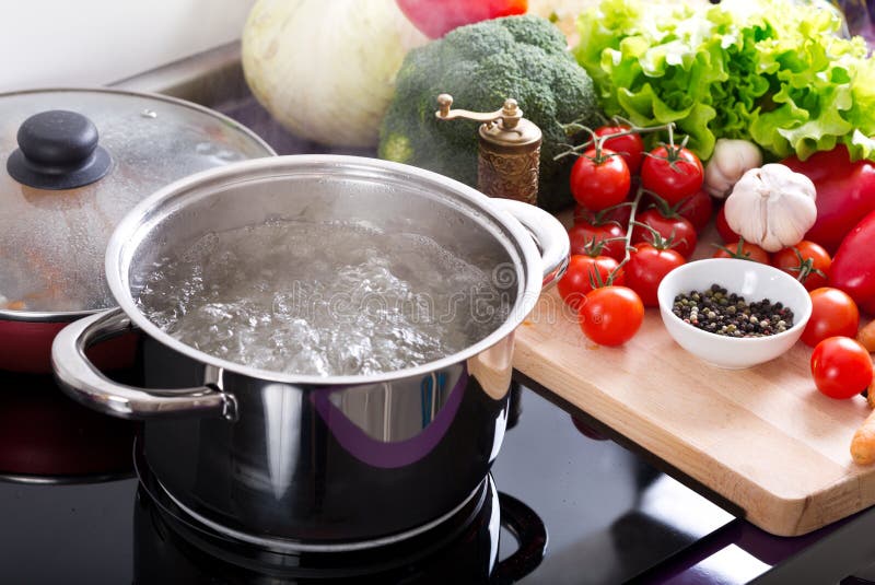 Boiling Water in a Cooking Pot on the Cooker Stock Photo - Image of  kitchenware, chef: 111312522