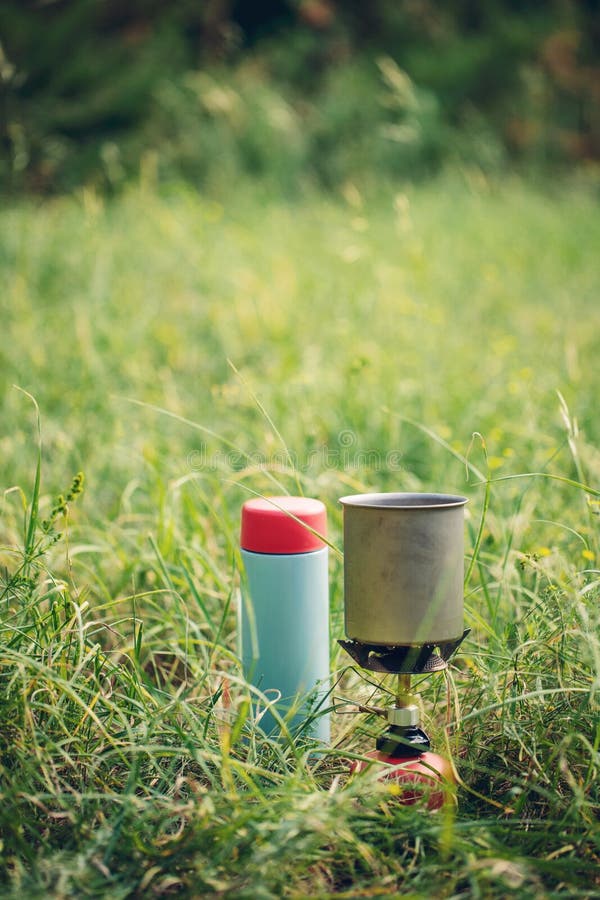 Boiling Water in Kettle on Portable Camping Stove Stock Image Image