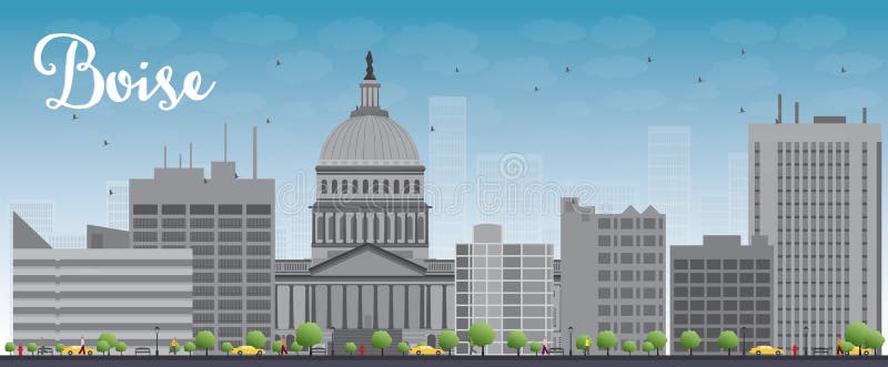 Boise Skyline with Grey Building and Blue Sky. Vector Illustration. Boise Skyline with Grey Building and Blue Sky. Vector Illustration