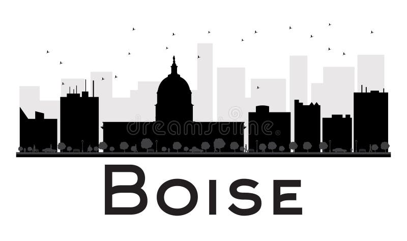 Boise City skyline black and white silhouette. Vector illustration. Simple flat concept for tourism presentation, banner, placard or web site. Business travel concept. Cityscape with famous landmarks. Boise City skyline black and white silhouette. Vector illustration. Simple flat concept for tourism presentation, banner, placard or web site. Business travel concept. Cityscape with famous landmarks