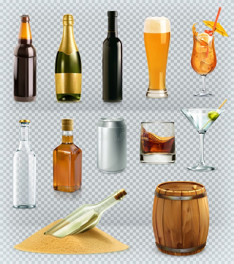 Boisson d'alcool de bouteilles et en verre Les graphismes de vecteur ont placé illustration stock Boisson d'alcool de bouteilles et en verre Les graphismes de vecteur ont placé illustration stock