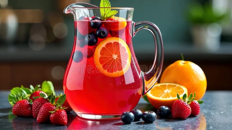 Boisson d'été rafraîchissante avec des baies fraîches et des agrumes dans un lanceur illustration de vecteur