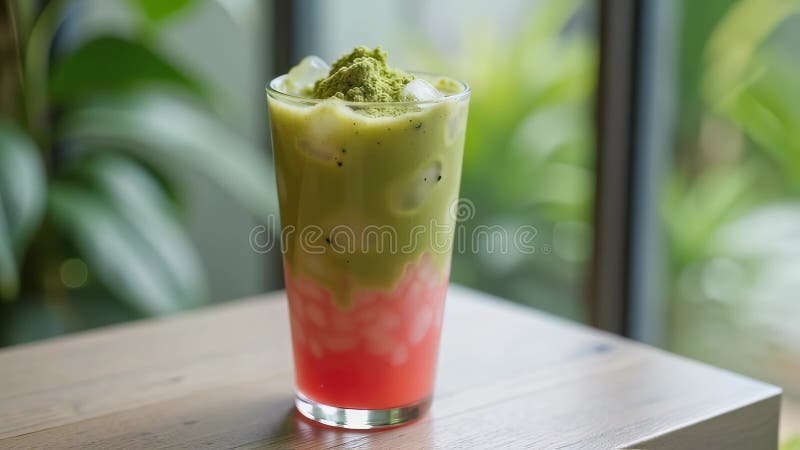Boisson d'été rafraîchissante avec matcha glacé et fraise illustration libre de droits