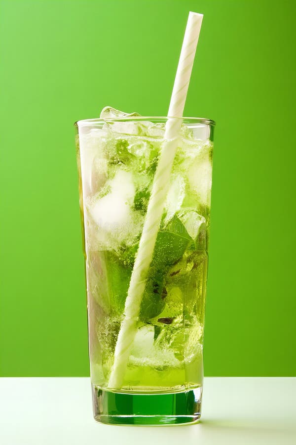 Boisson verte rafraîchissante avec menthe et chaux dans le grand verre sur fond vert illustration de vecteur