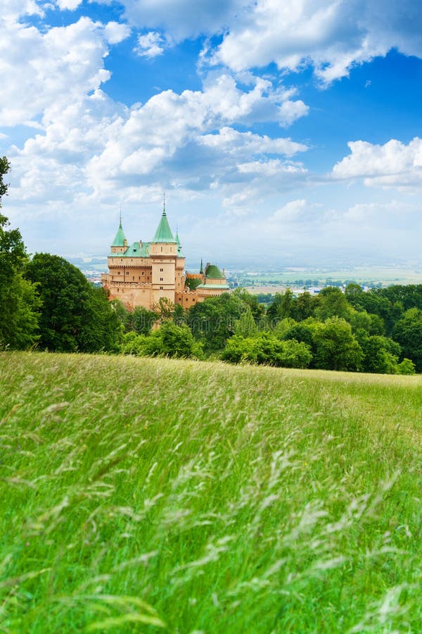 Bojnice castle towers and valley