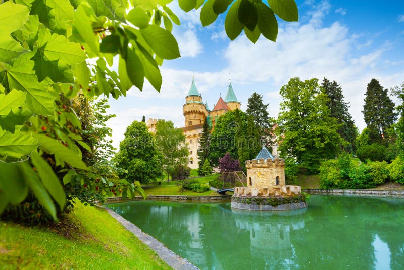 Bojnice castle view from park